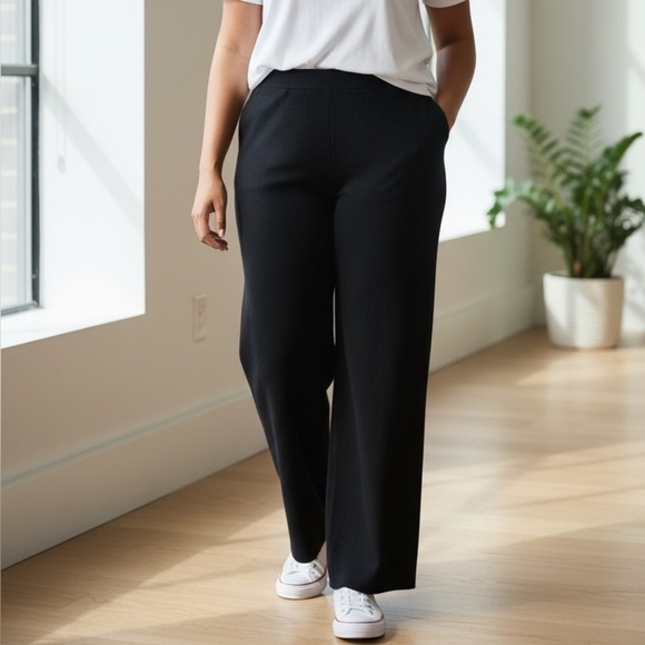 Wynne Layers Pants - WYNNE LAYERS (1X) Sweater Knit Wide-Leg Pants Pockets Pull-On Soft Black NWT